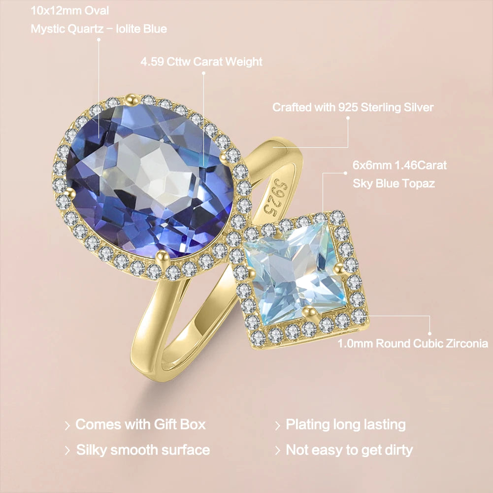 ArtistA Abiding 2025 New Arrival 14K Yellow Gold Plated 925 Sterling Silver Big Stone Oval 10x12MM Colored Gemstone Cocktail Party Ring