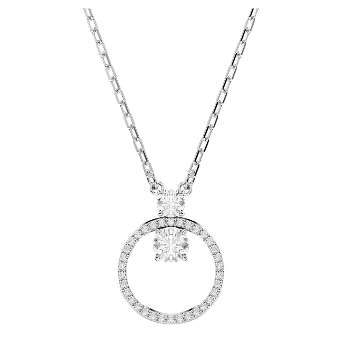 S&S Women Classic Copper Circle Crystal Zircon Pendant Necklace Silver Rose Gold Plated Sparkling Cubic Zirconia Dainty Chain Party
