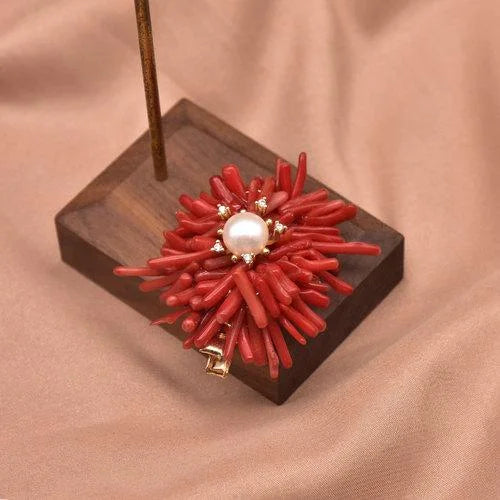 Red Coral Natural Pearls Fashion Accessories Set Fine Woman Ring Earrings Necklace Luxury Customized Jewelry Wedding