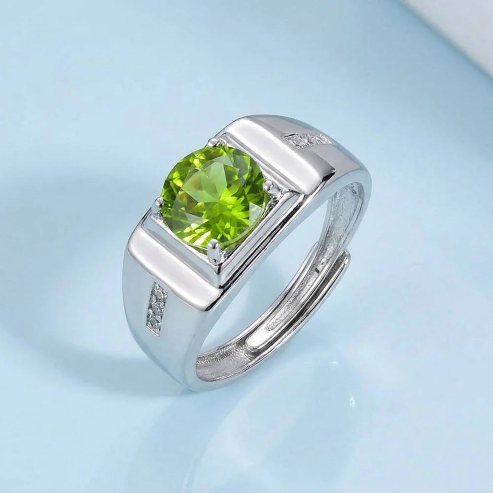 Men's Natural Peridot Ring in 925 Sterling Silver Big Green Stone Statement Band for Gents with Clarity Wholesale