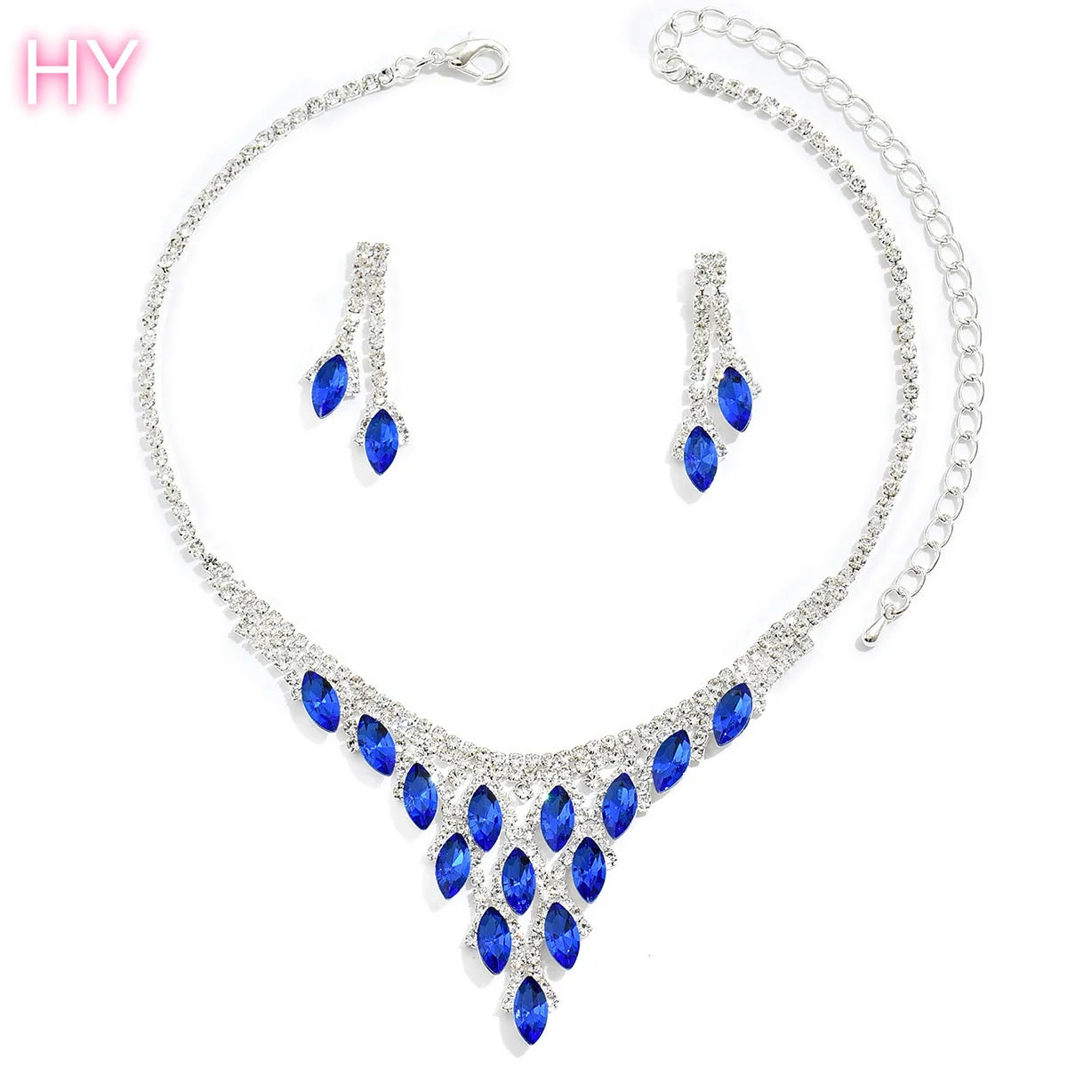 HY  Crystal Claw Chain  Plated Wedding Dress Accessory Set Red Horse Eye Zircon Elegant Necklace Bracelet Earring Gift