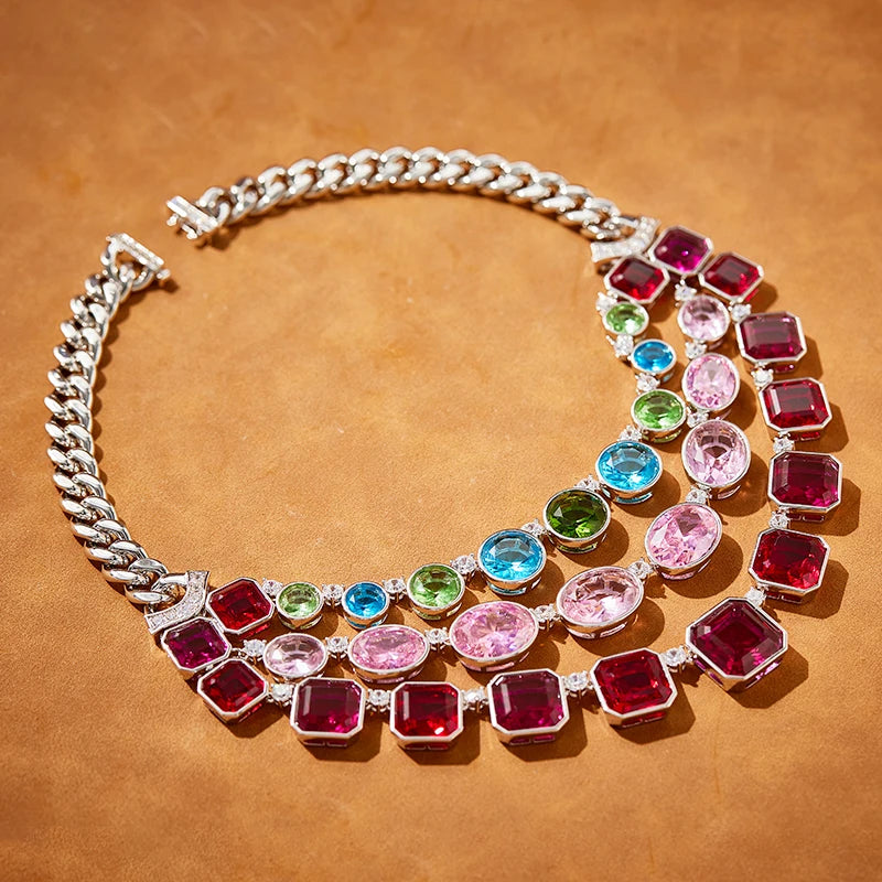 Women's Brass Zircon Necklace Multi-layered Color Classic High-end Style for Weddings and Engagement Parties