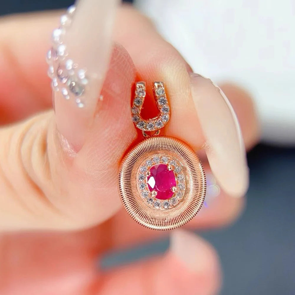 Gioiellieri Natural Ruby Oval Cut Gold Plated 925 Sterling Silver Exquisitely Crafted Claw Setting Gemstone-Inlaid CMA Women's Gift Pendant