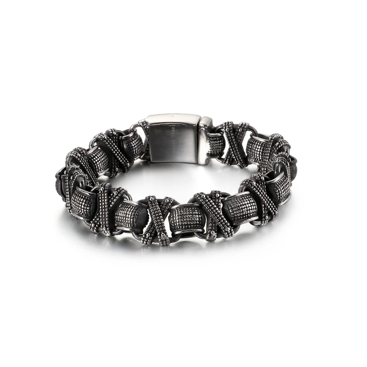 VIKING Mens Vintage Raven Charm Bracelet – Oxidized Black Stainless Steel