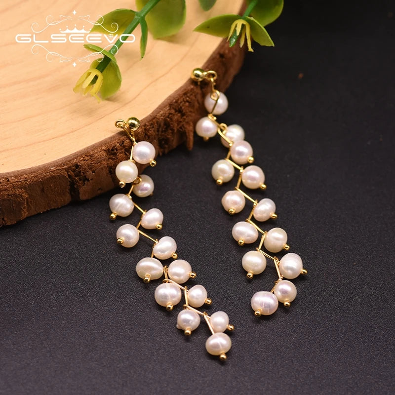 Natural Freshwater White Pearl Long Tassel Drop Earrings Birthday Gifts Fine Jewelry  Earrings for Women