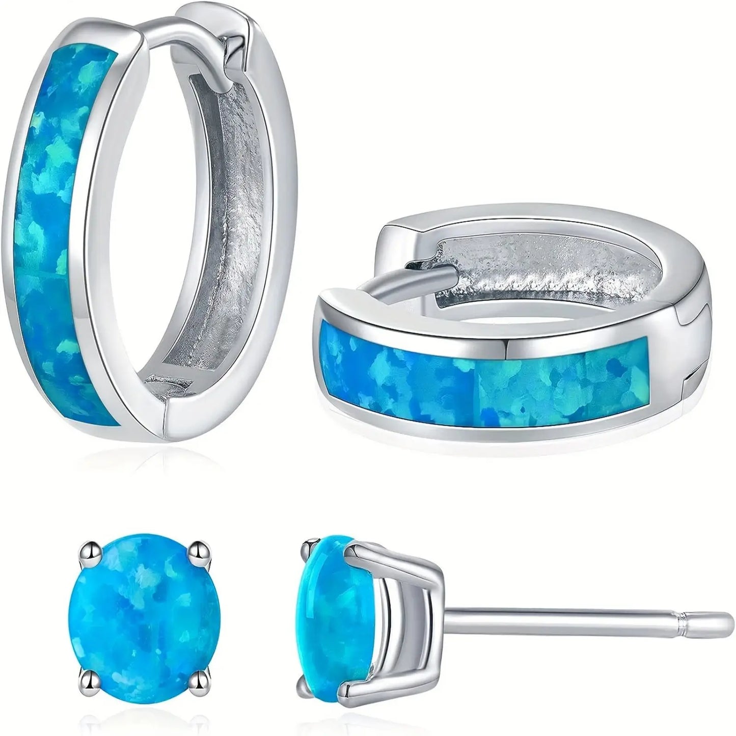 Women's Trendy Silver Plated Copper Alloy Geometric Opal Earrings Set Bulk Gifts