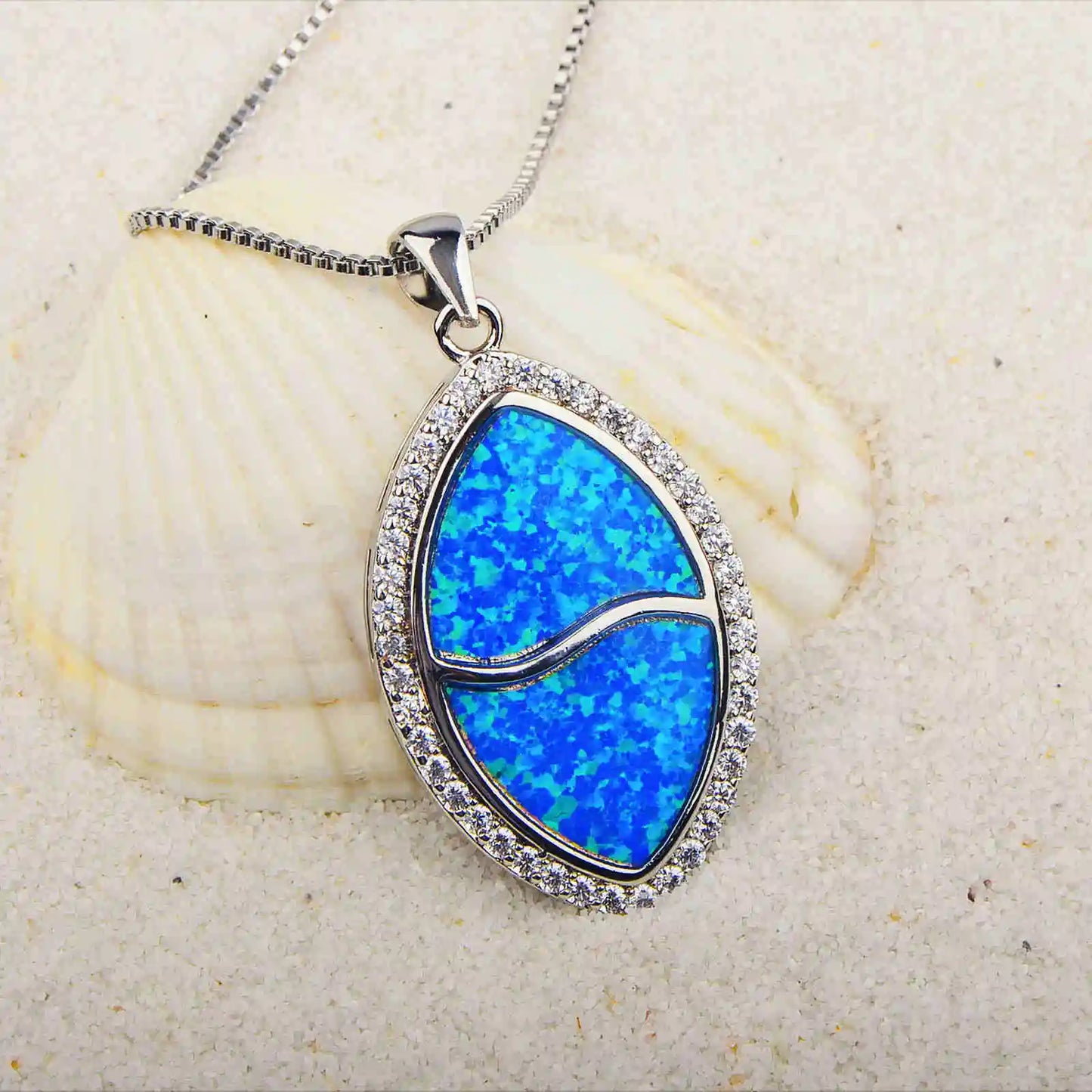 Vintage Opal Geometric Pendant Necklace Gold Plated Copper Alloy Box Chain Daily Wear Jewelry for Women Aobao