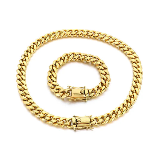 Kalen Hip Hop Cuban Chain Necklace Bracelet for Men Women 12mm Thick Stainless Steel Multi-Size Geometric Necklaces