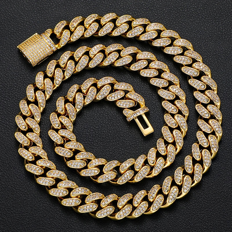 REBEL Item 12mm Black Vvs Moissanite Iced Out Cuban Link Chain Hop Fine Jewelry 925 Sterling Silver Cuban Necklace
