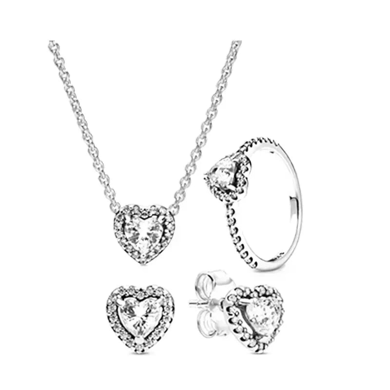 ArtistA High Quality 925 Silver Heart-shaped Multi-color Crystal Luxury Necklace Earrings Rings and Chains Set Fashionable Jewelry Gift