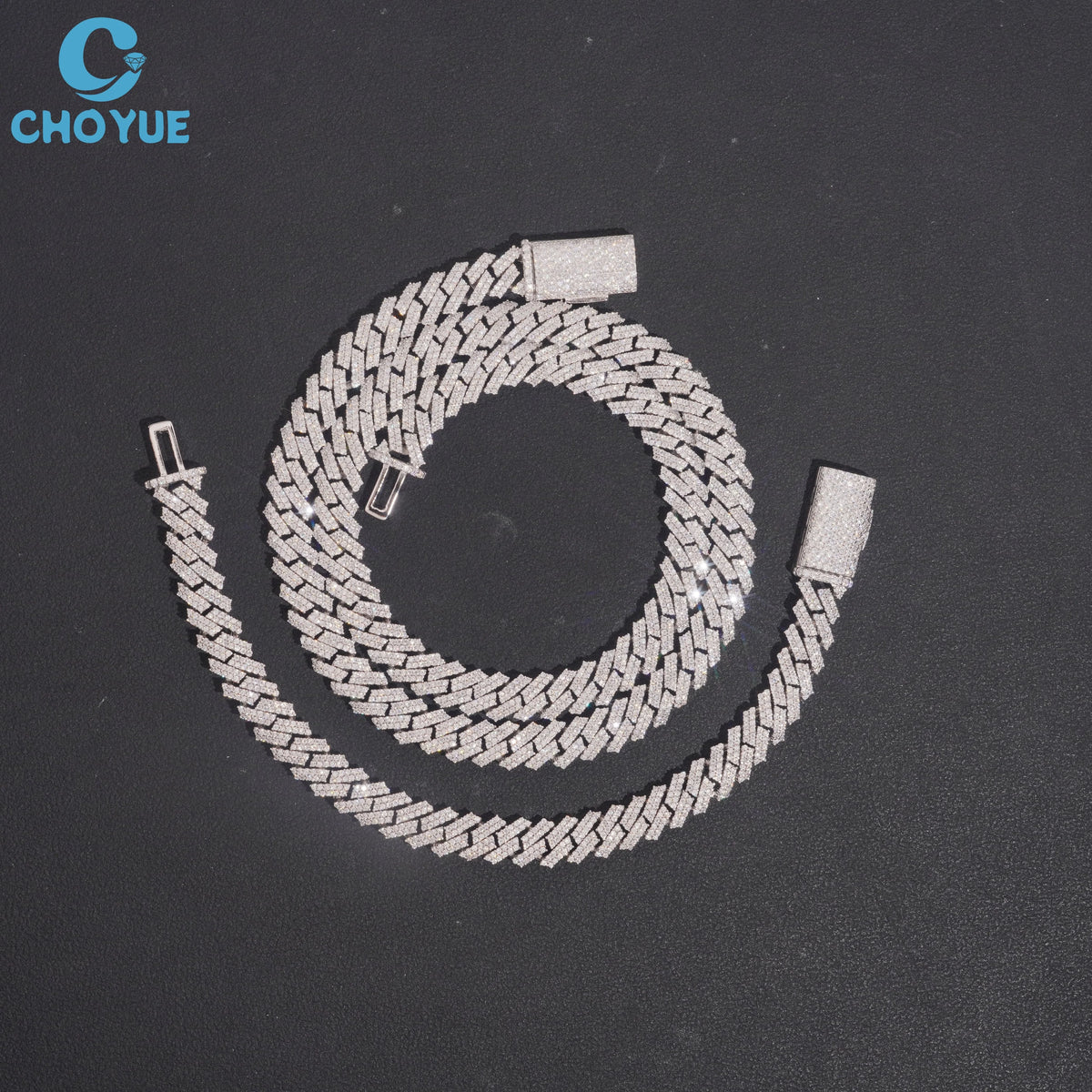 BiG-BOSS Hot Sale Unisex 925 Silver VVS Moissanite Brilliant Cut Figaro Link Chain Necklace Rhodium Plated Iced Hip Hop Jewelry Everyday