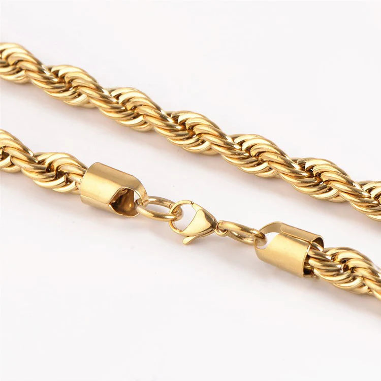 NUOYA Fashion Jewelry 8mm 10mm Chunky Rope Chain Necklace 18K Gold Plated Stainless Steel Twisted Rope Chain