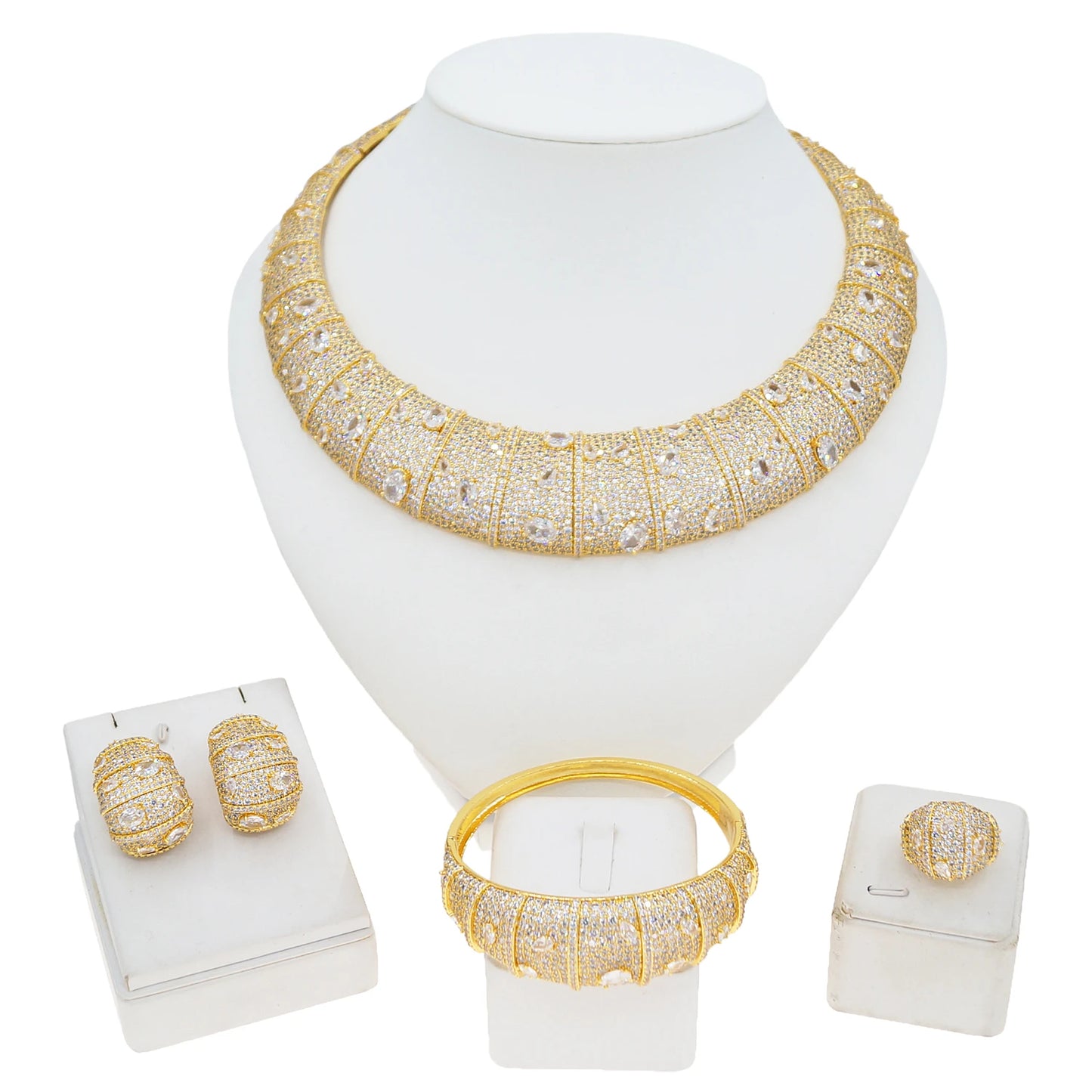 Zhuerrui New Dubai Elegant Jewelry Four-piece Set American Socialite Noble Jewelry Dating Proposal Lady Necklace RingHZ24011222