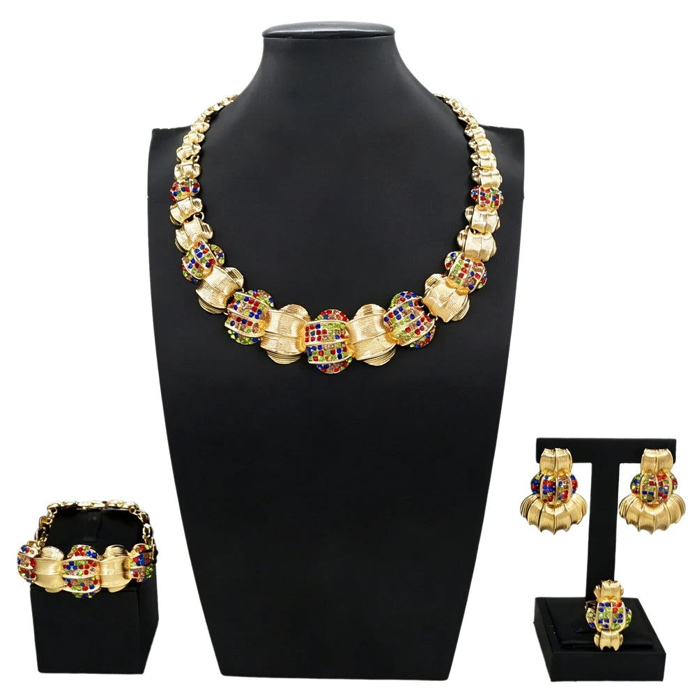 Italian Jewelry Set Alloy Brazilian Jewelry Sets Wedding Party Pendant Spiral Necklace Bracelet Ring Earrings Jewelry Set I0094
