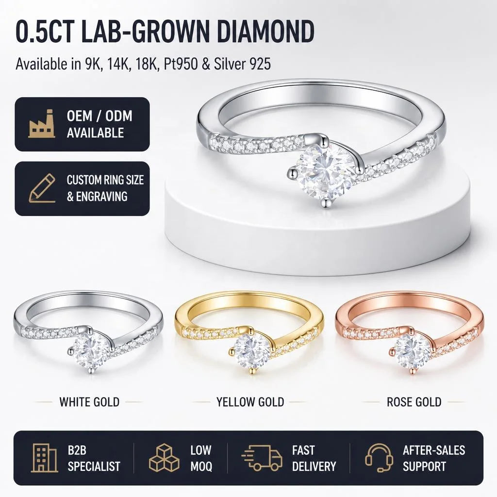 Gioiellieri Radiant Lab Grown Diamond Ring 0.5ct D VVS1Round Brilliant Cut 9K 14K 18K White/Yellow/Rose Gold PT950 Ladies Fashion Jewelry