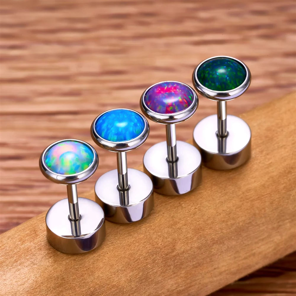 Wholesale G23 ASTM F136 Titanium Ear Studs Nose Stud for Women 20G Round Opal Inlay Ear Tragus Cartilage Body Piercing Jewelry