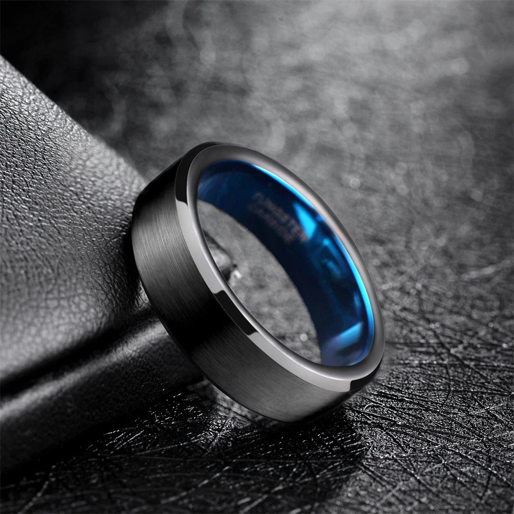 REBEL Blue-Plated Brushed Tungsten Carbide Ring