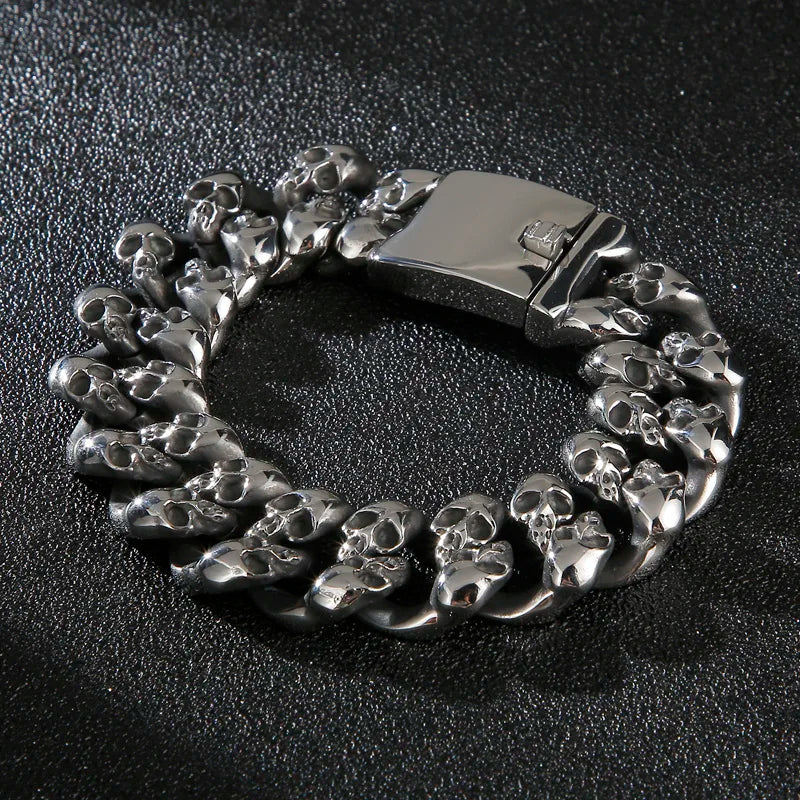 KALEN Mens Punk Fine Jewelry Fashion Bracelets Stainless Steel Skull Charm Links Bracelet