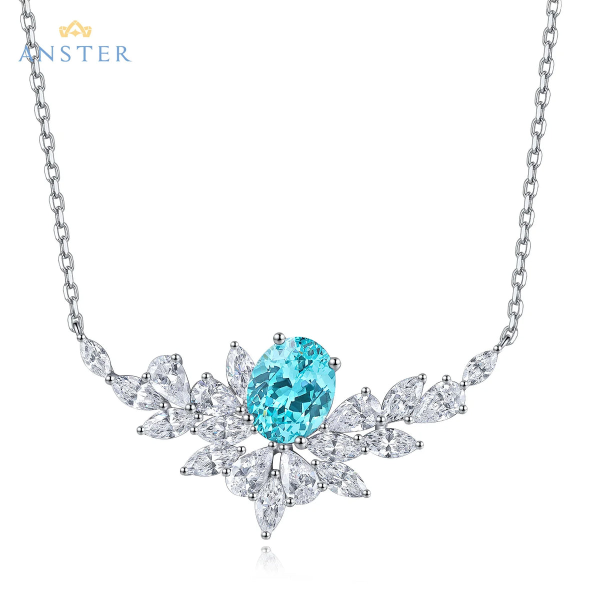 Gemfiori ANSTER Lab Grown Heart Cut Paraiba Necklace for Women 925 Sterling Silver Link Chain Pendant Necklace for Gift Party Anniversary
