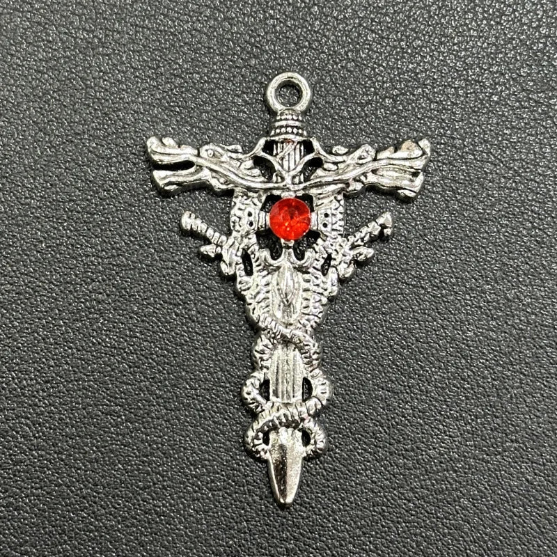 Retro Double-dragon Cross Pendant Charms Gold Stainless Steel Foreign Trade Accessories Fashionable Street-style Trendy DIY