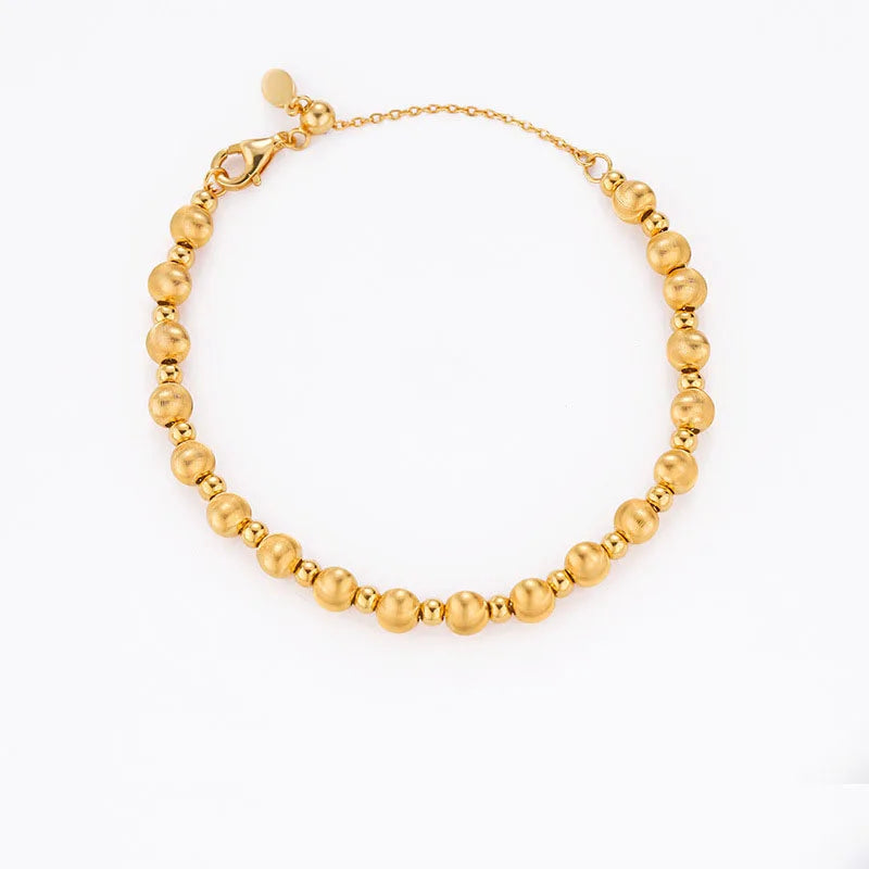 MuShan Jewelry Vintage Cat's Eye Brushed Beaded Bracelet Women Italian Gold-plated 925 Silver Wedding Gift