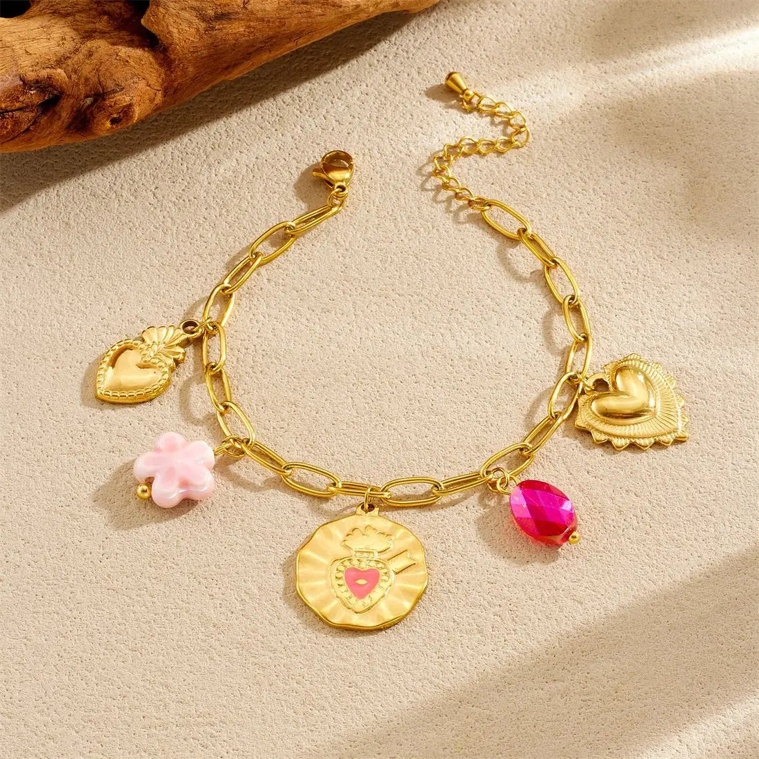 New Style Fashion Stainless Steel Gold Heart Pendant Necklace and Bracelet Set Women Luxury Jewelry Set