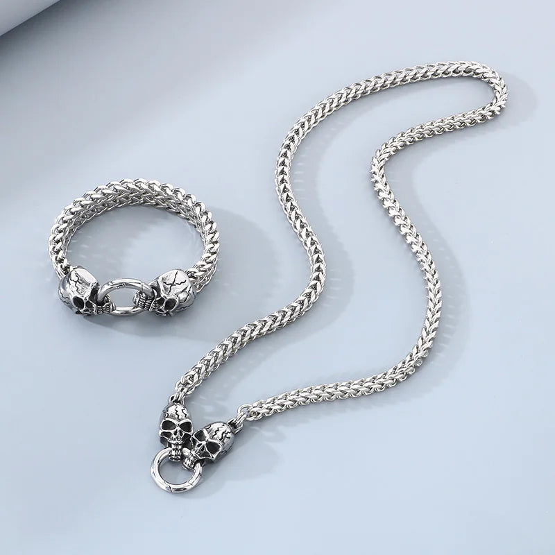 REBEL Men Fashion Punk Stainless Steel Bracelet Scary Skull Link Chain Bracelet