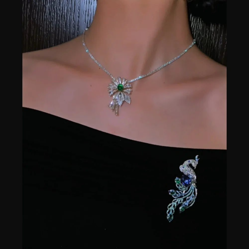 Gemfiori Auspicious Phoenix Multi-gemstone Women's 18K Solid Gold Sapphire Brilliant Cut 3-in-1 Brooch Pendant Bracelet Luxury Wedding