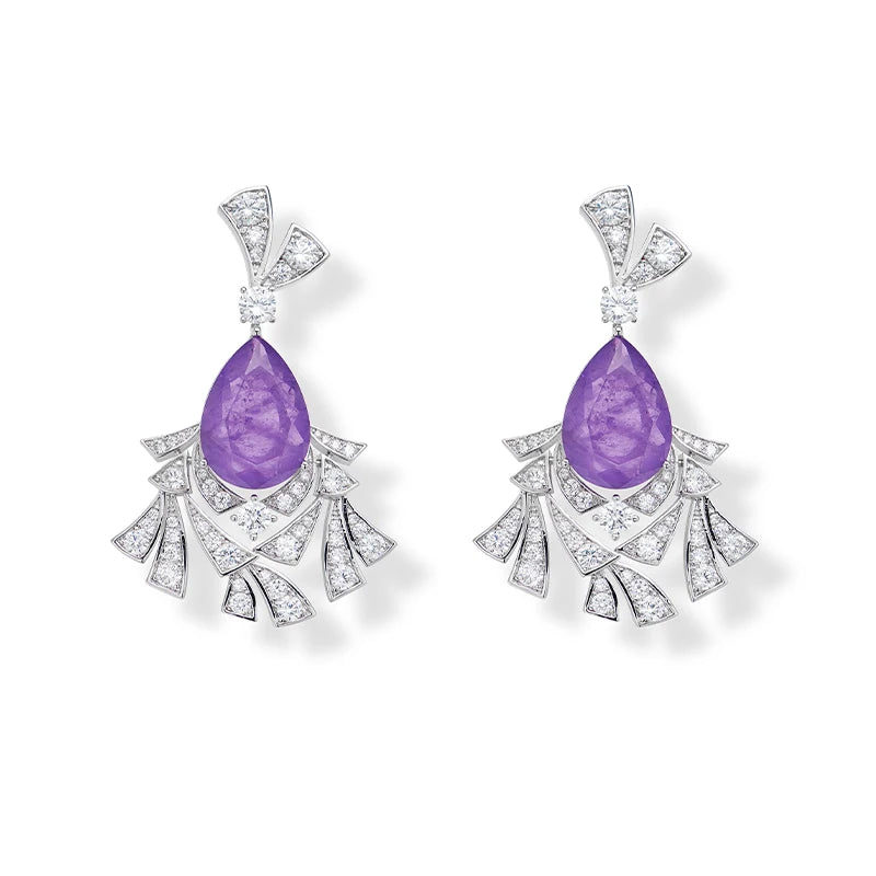 Luxurious Purple Water Droplet Necklace Earrings Fashionable Inlaid Cubic Zirconia Brass Women's Sexy Dress Accessories