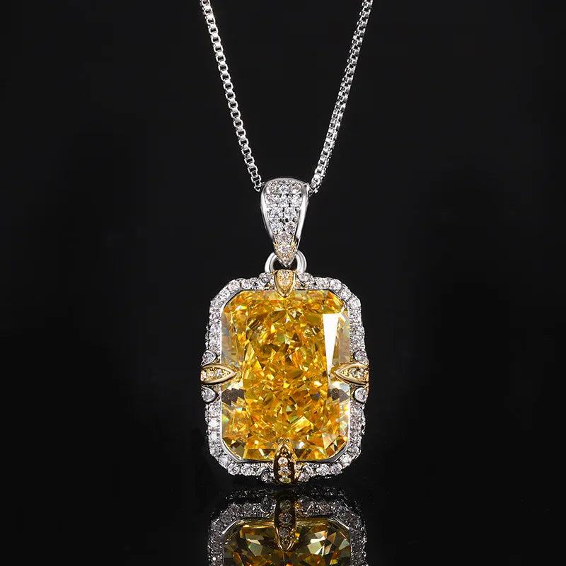 Gemfiori Fashion Jewelry Square Colored Zircon Necklace Pendant Ring Exquisite Luxury Set Jewelry
