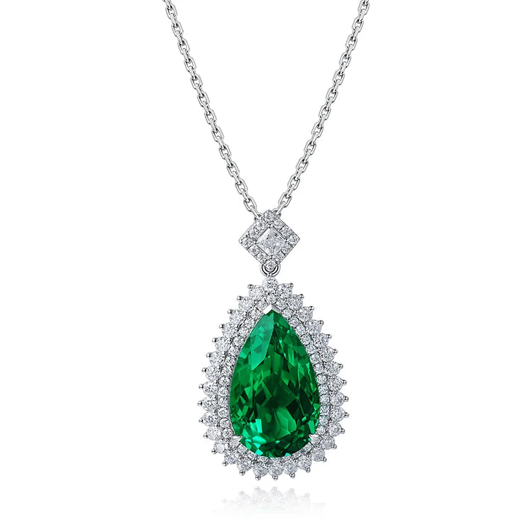 Gemfiori Light Luxury 40+5cm Adjustable 14kt 18k Solid Gold Emerald Gemstones Teardrop Necklace