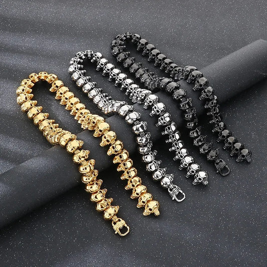 REBEL European American Hip Hop Skeleton Men's Stainless Steel Skeleton Chain Ghost Head Necklace Creative Personality Bracelet