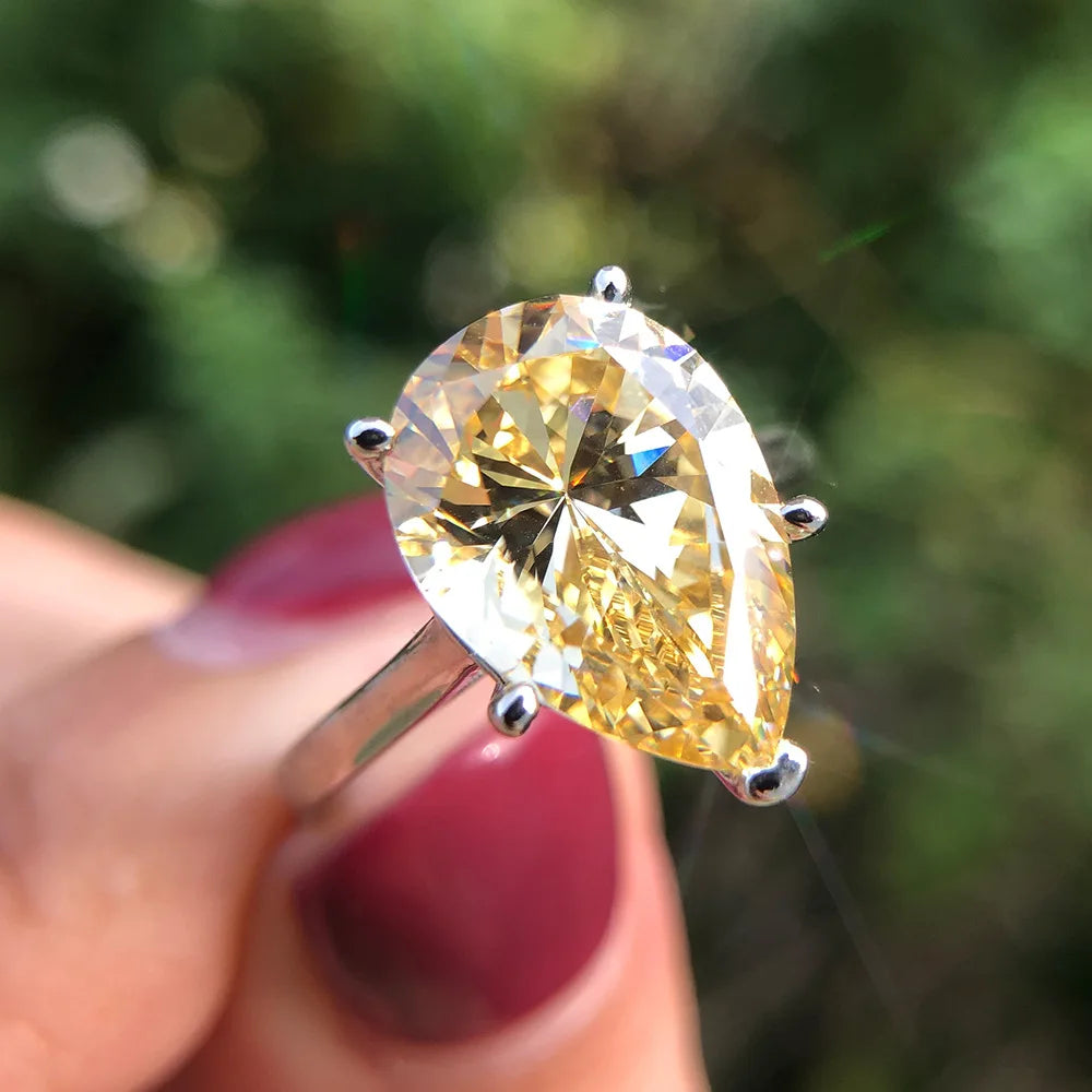MuShan Jewelry Factory European and American 925 Silver 4.5ct Diamond Ring Yellow High Carbon Diamond Teardrop Shaped 10*14 Ring