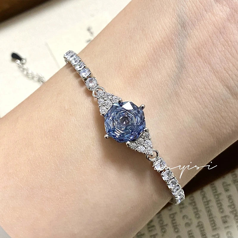 Women's Fine Rhodium Plated Zircon Bridal Jewelry Set Pendant Necklace Bracelet Ring Wedding Engagement Party Ball Trendy