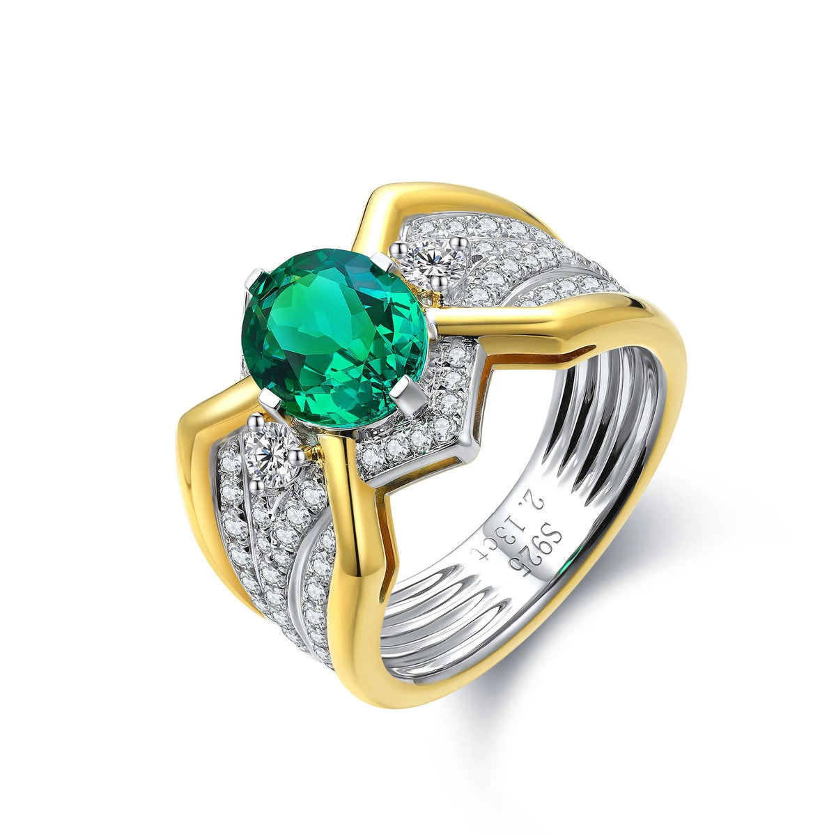 Gemfiori Jewelry Trendy High Quality S925 Silver Cultivated Emerald Ring Unisex Engagement Ring for Wedding Party or Gift