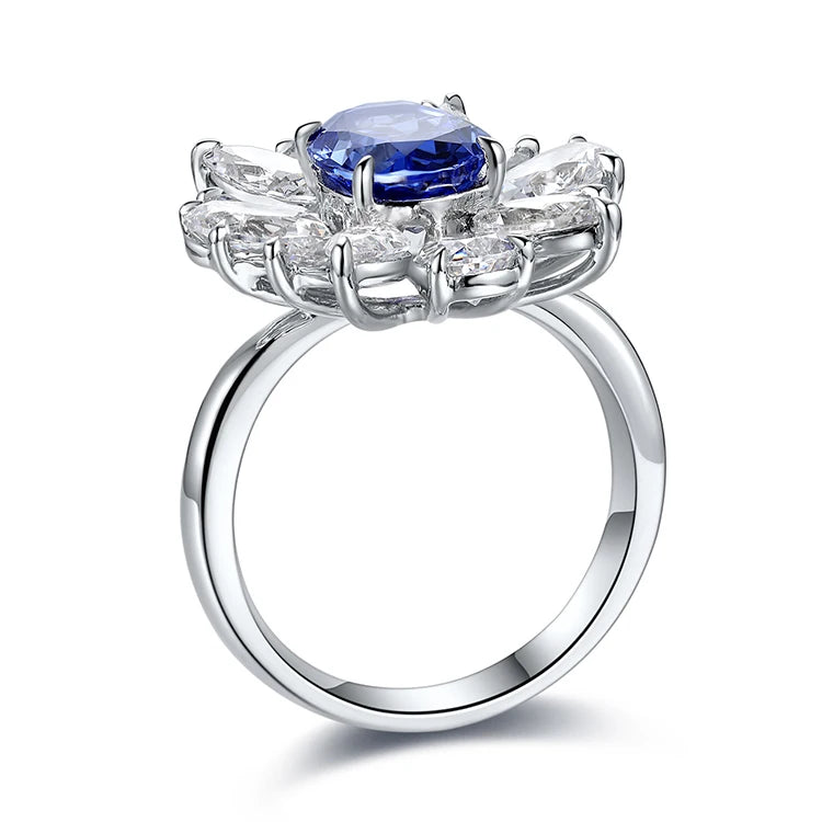 Gemfiori S925 Silver Cultivated Sapphire Ring Main Stone: 2.14CT Side Stones:6.6CT Weight:5.03 g