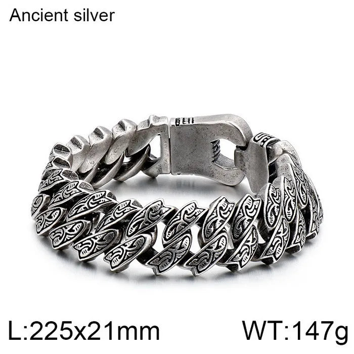 REBEL Fine Jewelry Fashion Cuban Bracelets Men Stainless Steel Nordic Skull Bracelet Homme