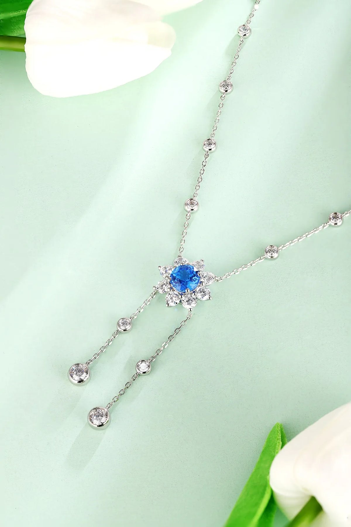 Gemfiori Anster 925 Sterling Silver High-quality Cultivated Cobalt Spinel Necklace - Suitable for Parties or As a Gift