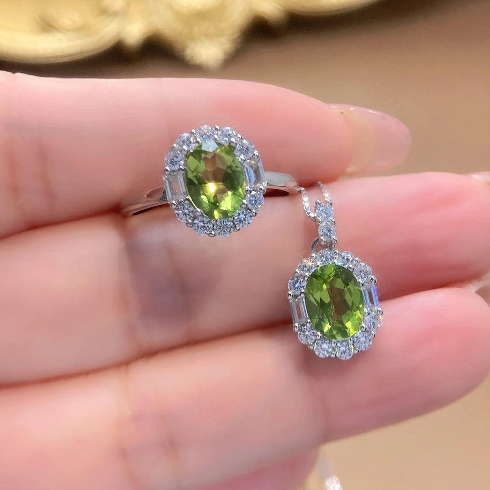 S&S Natural Peridot Jewellery – 925 Sterling Silver – Ring & Pendant Necklace – Collection