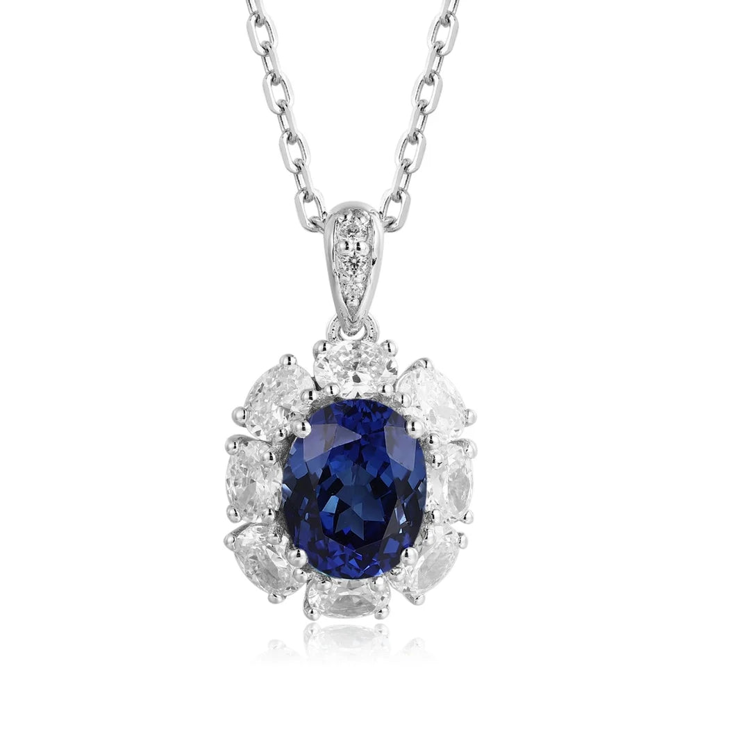 Gemfiori Anster 925 Sterling Silver High-quality Cultivated Sapphire Necklace - Suitable for Parties or As a Gift