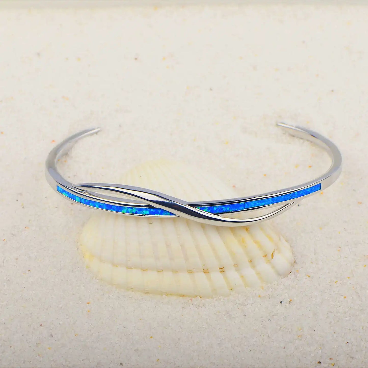 Hawaiian Style Multi-Layer Wave Opal Silver Plated Cuff Mobius Touch & Boho Chic for Women Anniversary Fashion Jewelry