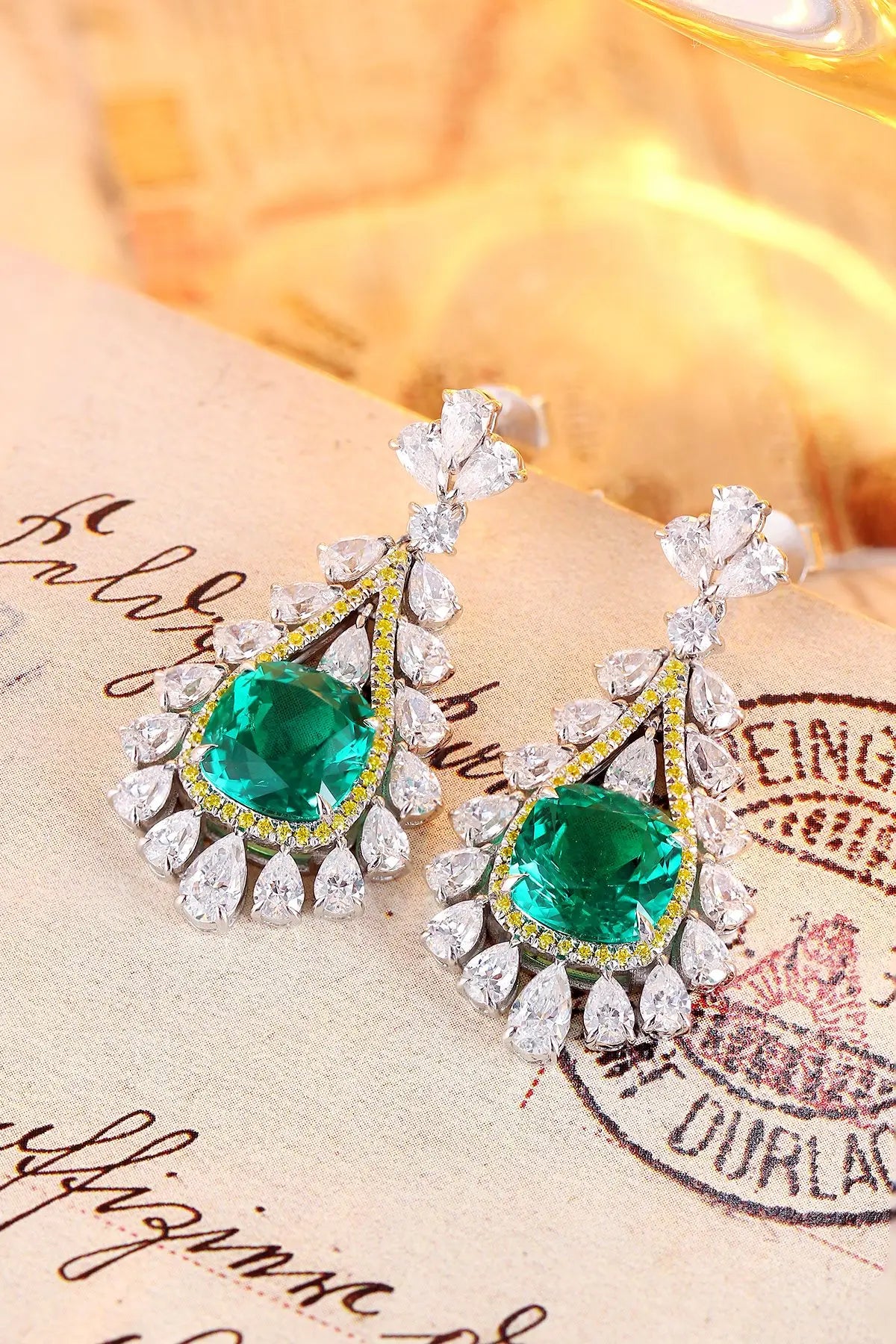Gemfiori 925 Sterling Silver Earrings Lab Grown Emerald Drop Earrings for Women Vintage Jewelry Gift Idea for Her Wedding Party