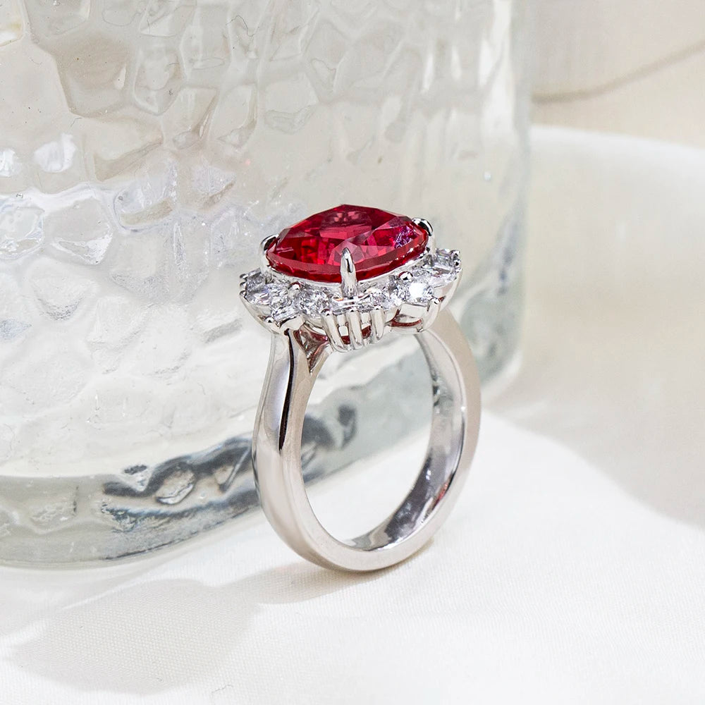 MSR-1999 Fashionable Design PT950 6.2CT Cushion Shape Ruby Gemstone Lab Grown Diamond Ring