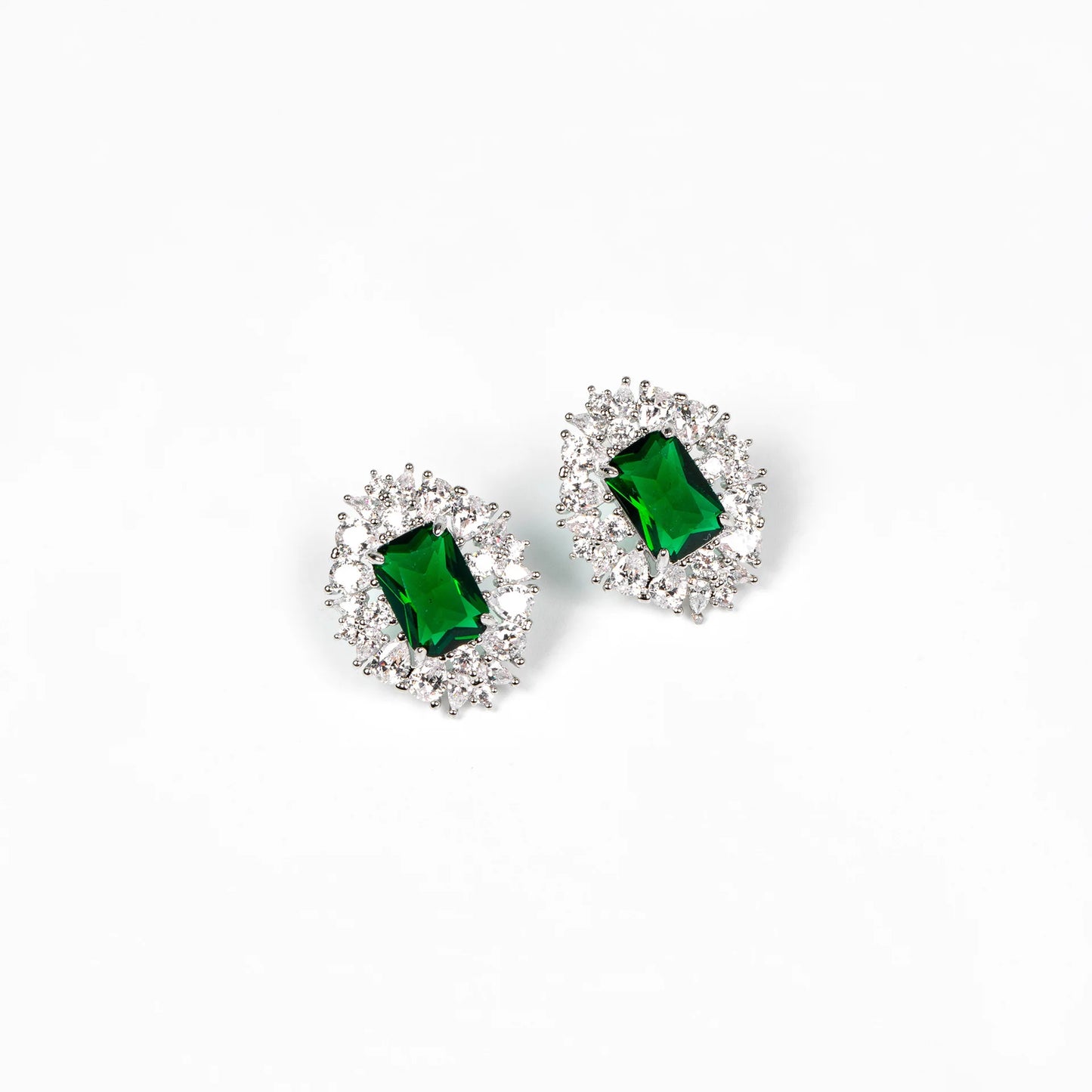 Dubai-Style Cubic Zirconia 4-Piece Bridal Jewellery Set — White, Red & Green