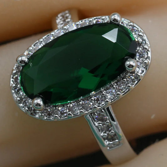 Wholesale Silver Plated Green Blue Pink Zircon Ring Trendy Women's Gemstone Jewelry for Parties Weddings Birthdays