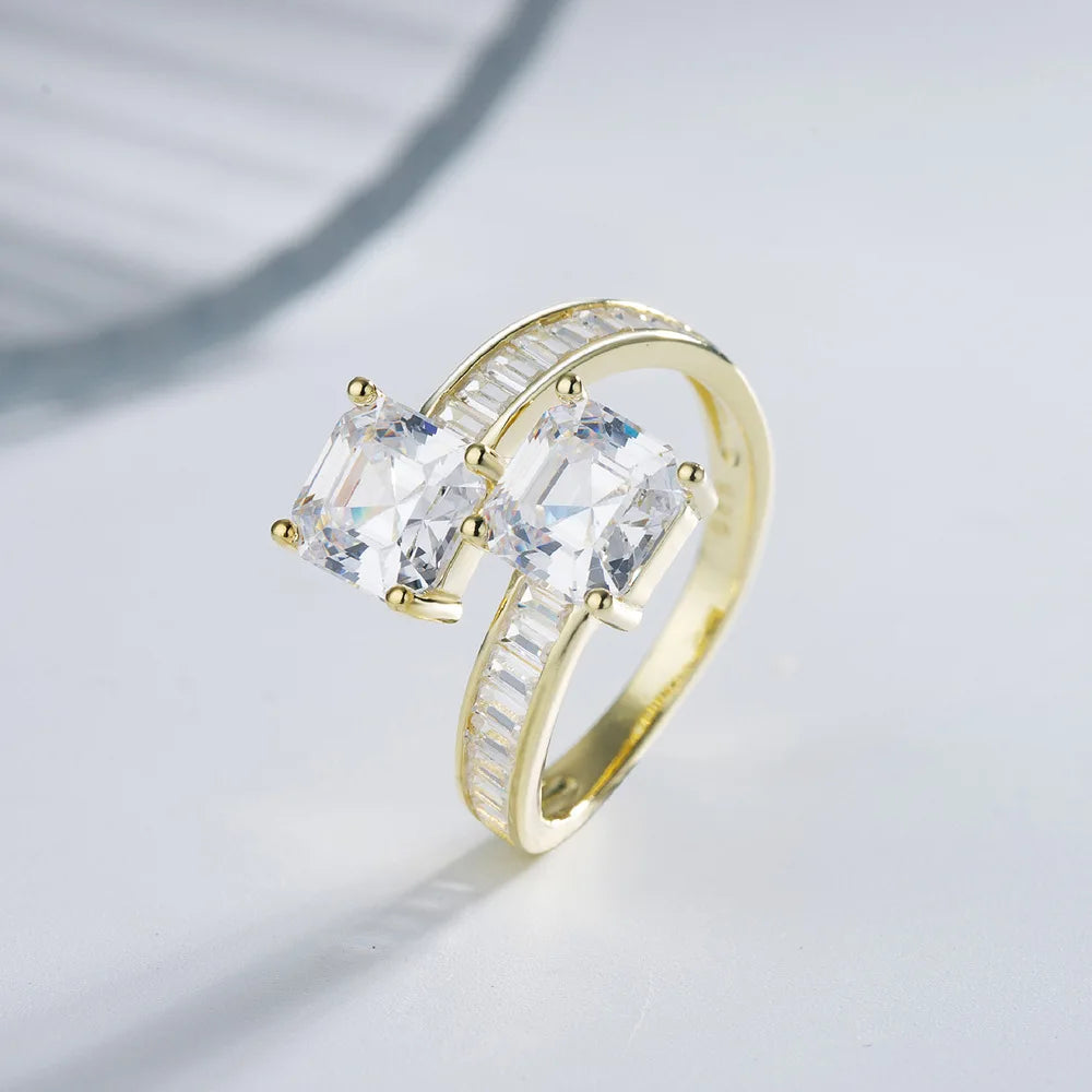SILVERELLI Pagoda High Carbon Diamond Ring | 925 Sterling Silver | Platinum Plated
