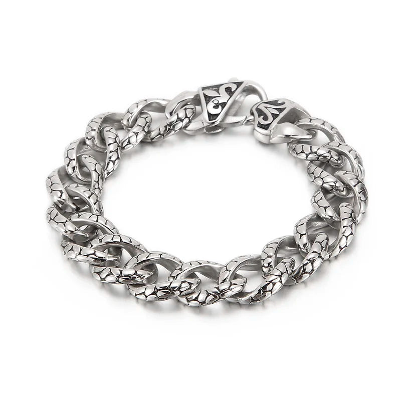 VIKING Mens Gothic Snake Skin Cuban Link Bracelet – Silver Stainless Steel