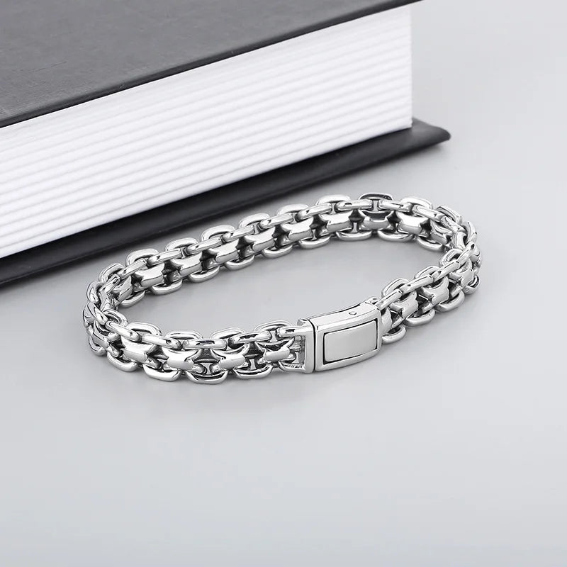 KALEN 220mm Men Casual Stainless Steel Double Chain Links Bracelet