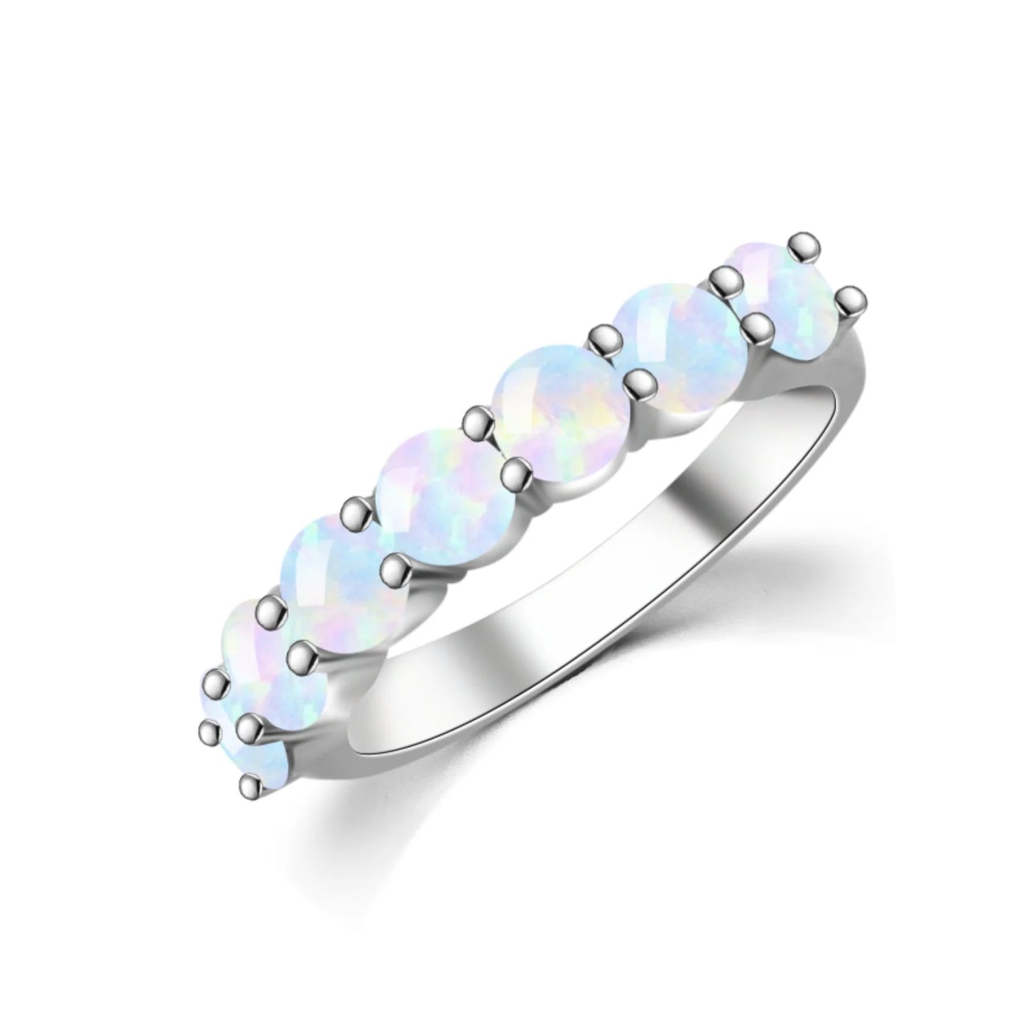 Elegant Circle Diamond Design Opal Promise Ring - Iridescent Opal & CZ Paved Band | Romantic Daily Jewelry Bulk Gifts
