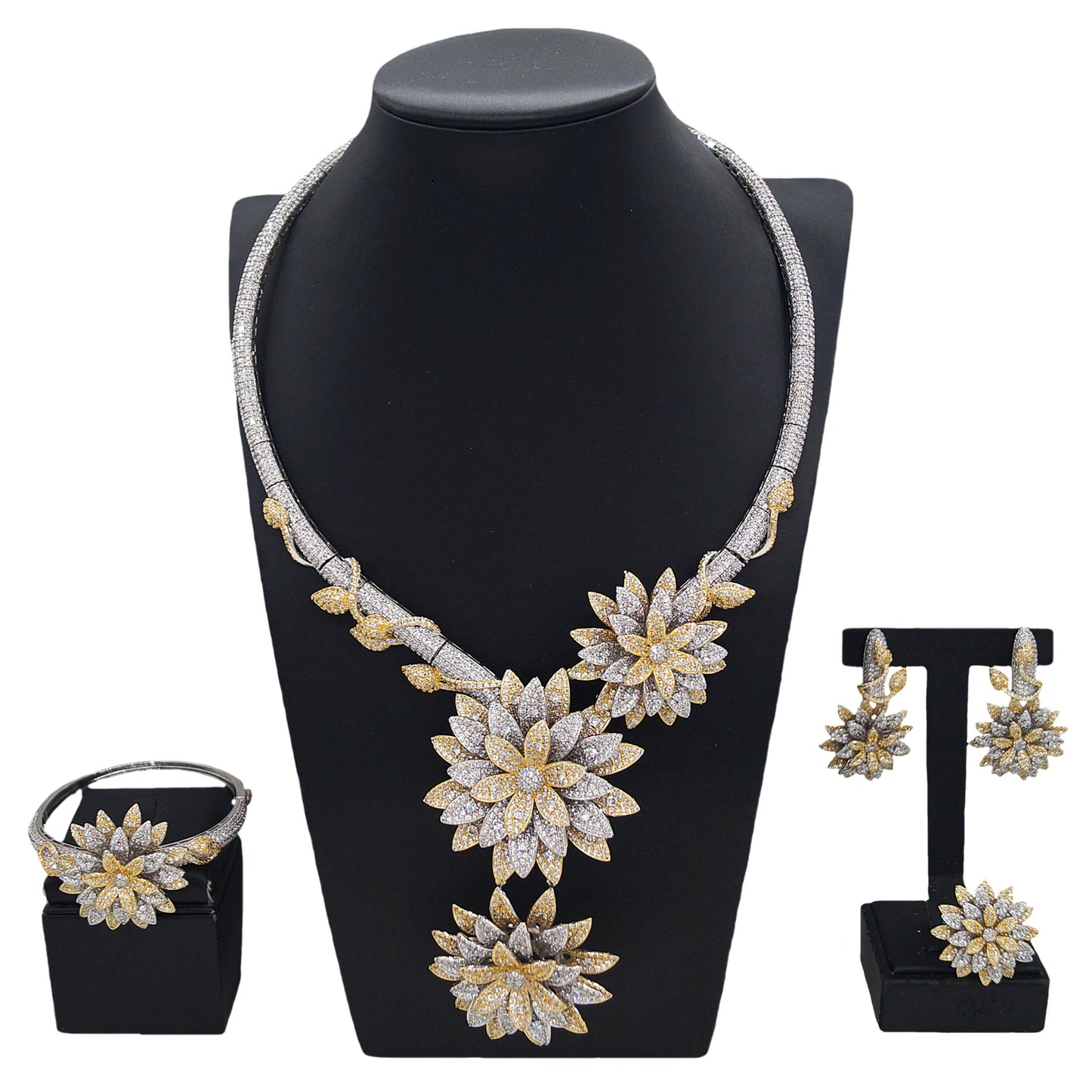 Zhuerrui Exquisite Charm Jewelry 4-piece Dubai Luxury Craft Diamond-set Flowers Dazzling and Touching Wedding GiftHZ24008232